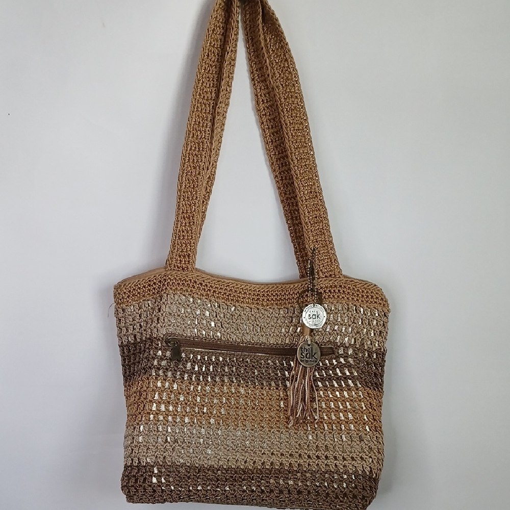 The Sak Tan and Brown Crochet Tote